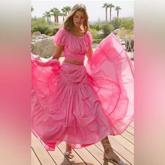 SPELL Azalea Tiered Skirt Small NEW NWT Pink Fully Lined - Picture 2 of 2